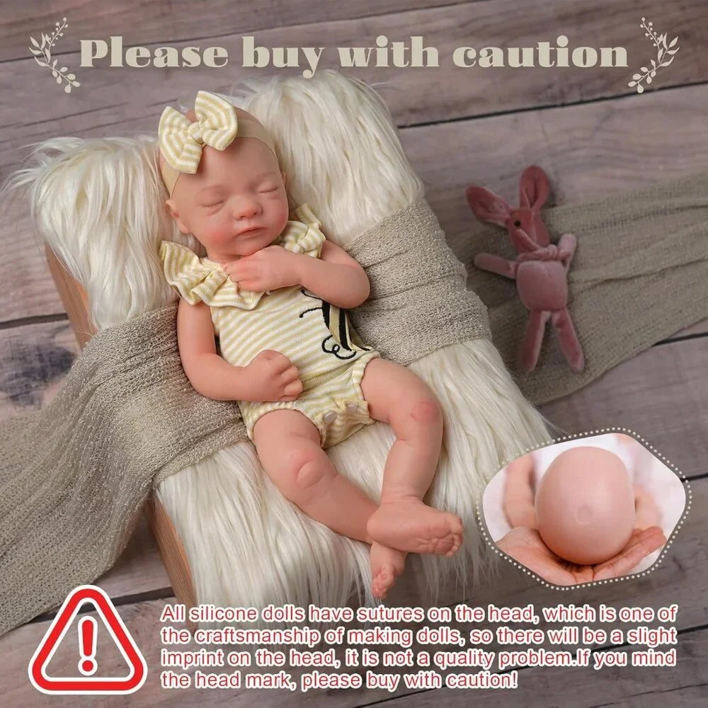 Realistic Baby Doll in Beige Knit Swaddle with Cream & Yellow Bow